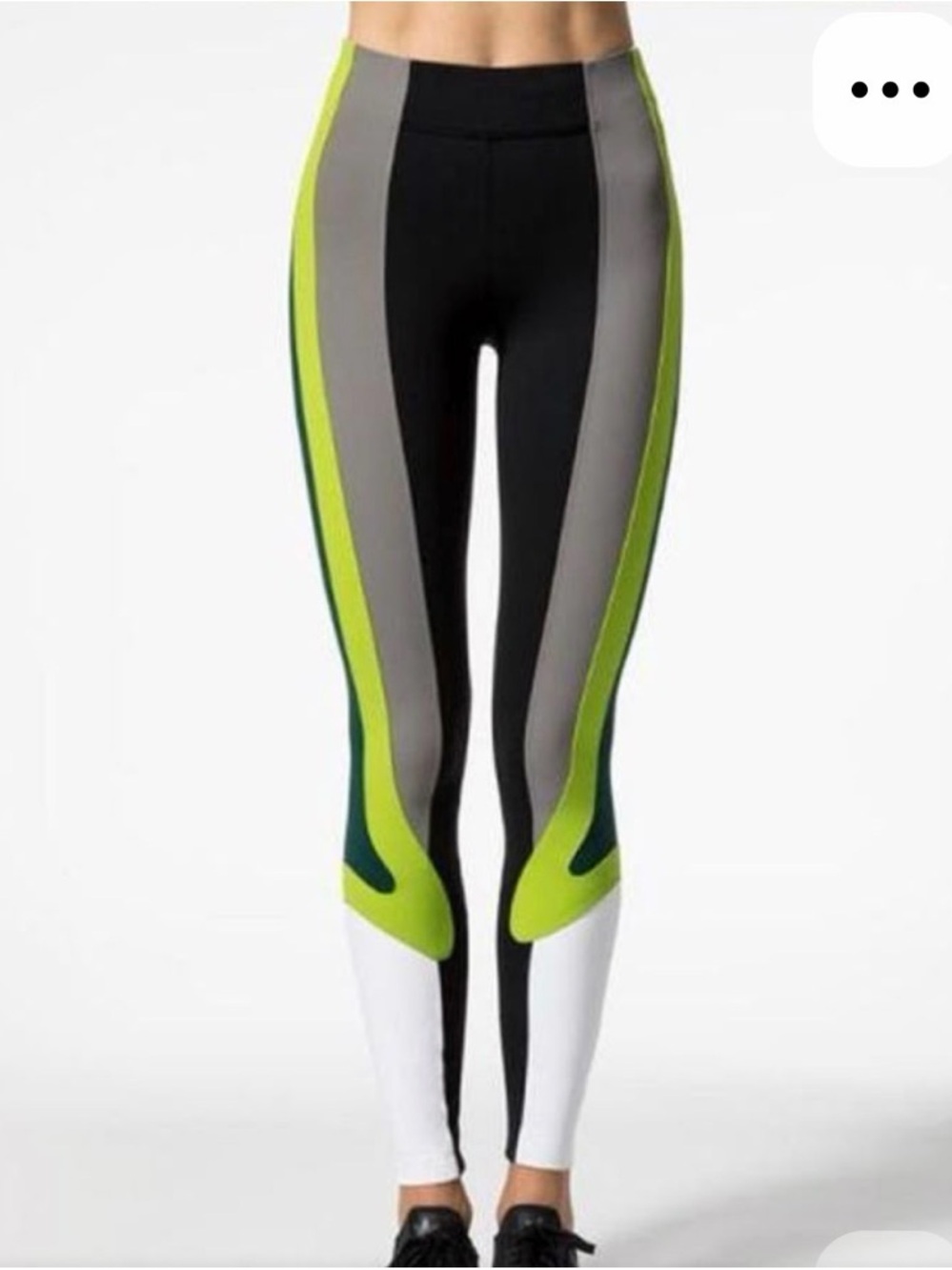 NO KA OI Black White Green Colorblock Leggings 01 S Ankle Length